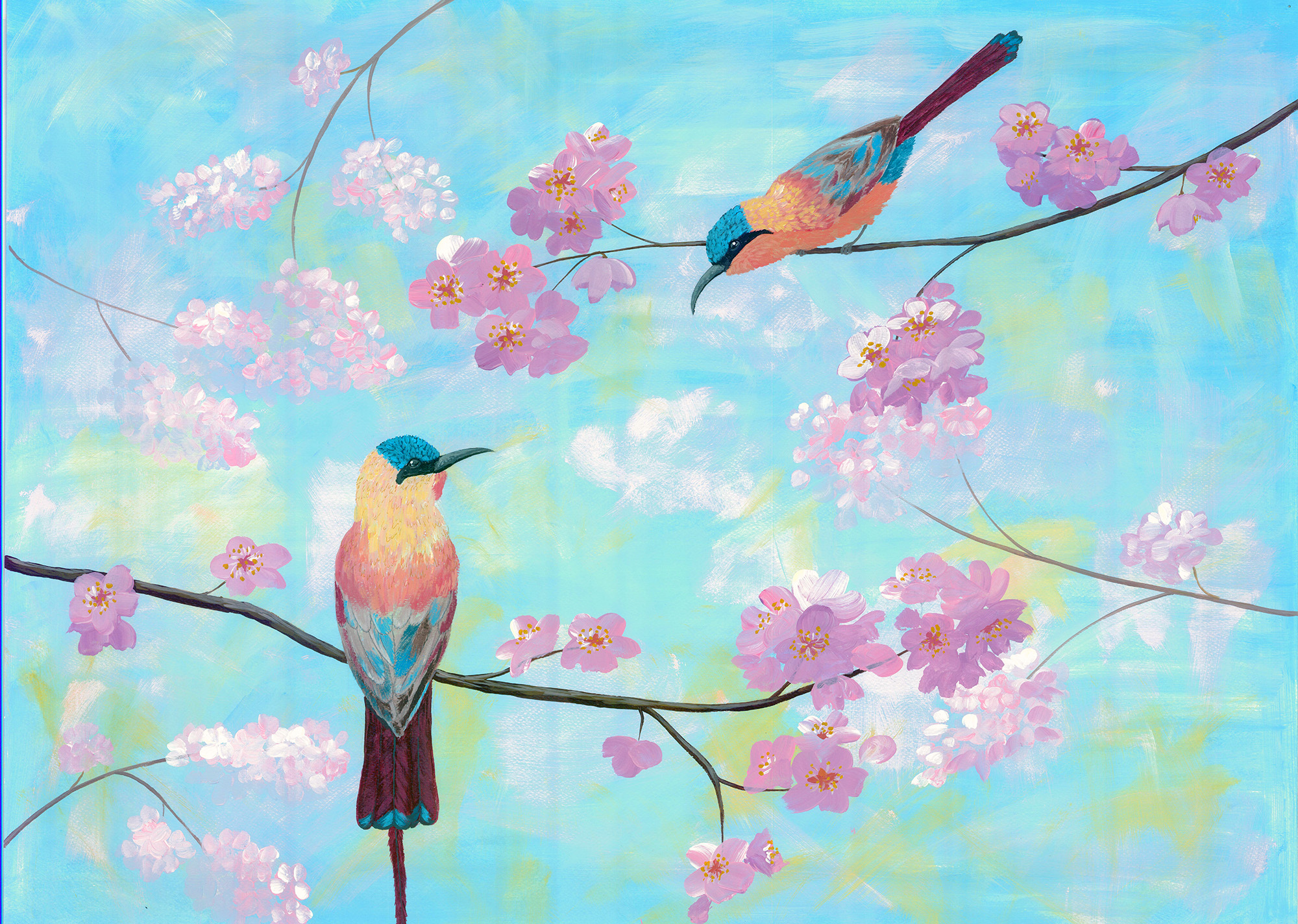 Spring birds painting by Tatyana Bondareva