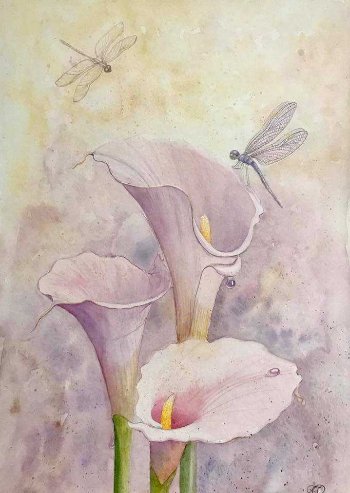 Cala lilies watercolor painting