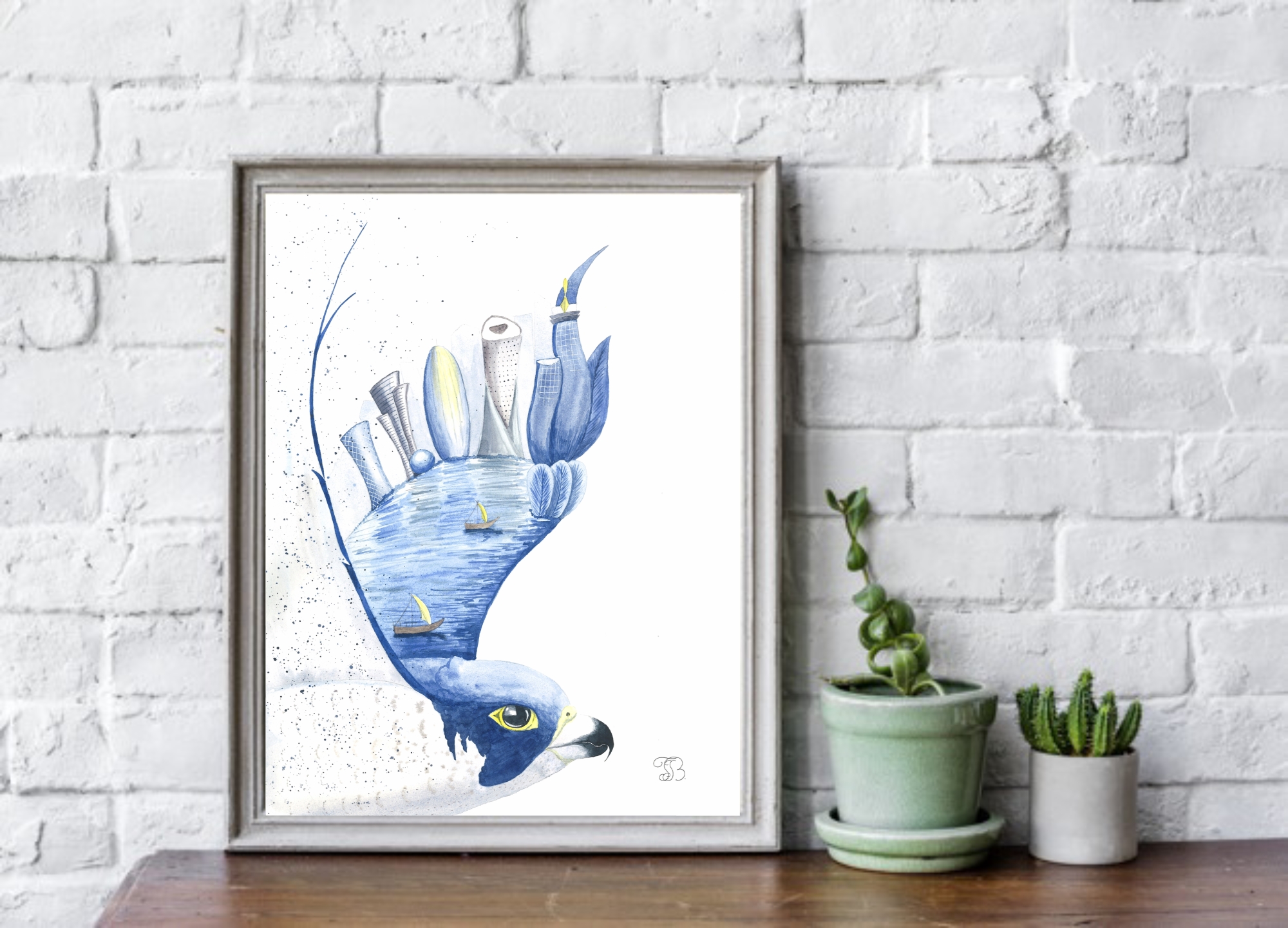 On Falcon's Wings watercolor painting by Tatyana Bondareva