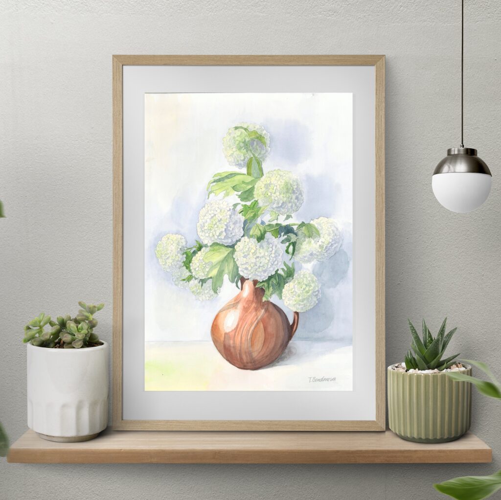 Hydrangea watercolor painting by Tatyana Bondareva