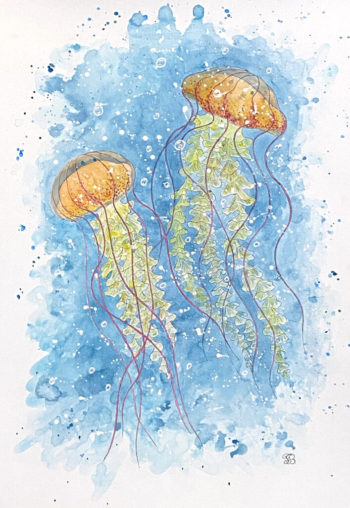 Jellyfish acrylic painting by Tatyana Bondareva