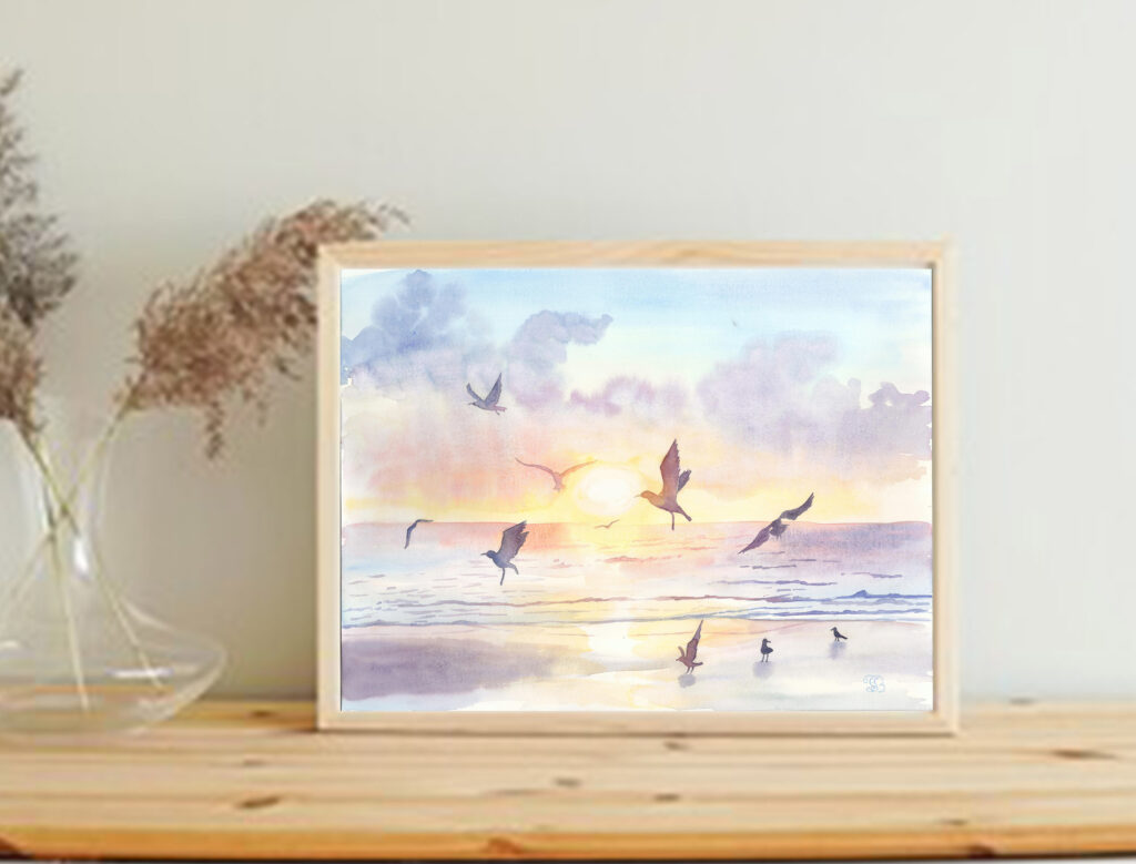 Sea Sunset watercolor painting by Tatyana Bondareva