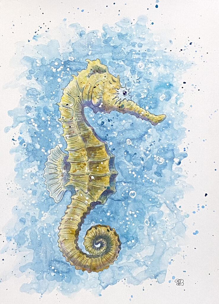 Seahorse acrylic painting by Tatyana Bondareva