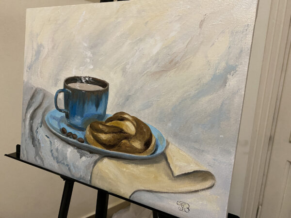 Still Life with Cinnamon Bun Oil Painting - Image 2