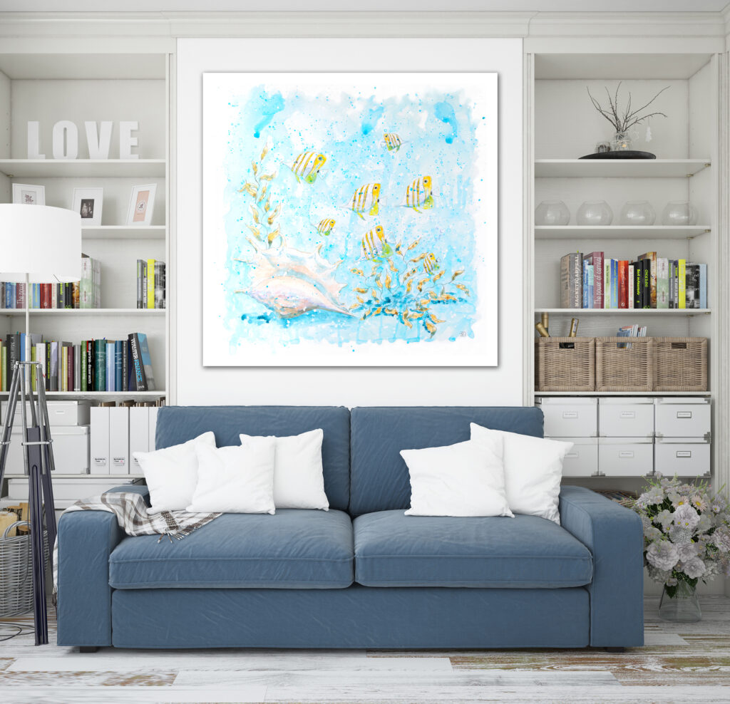 Beaked Butterfly Fish with Shell acrylic painting by Tatyana Bondareva