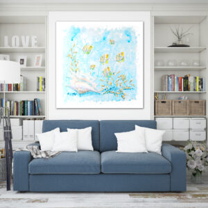Beaked Butterfly Fish with Shell acrylic painting by Tatyana Bondareva