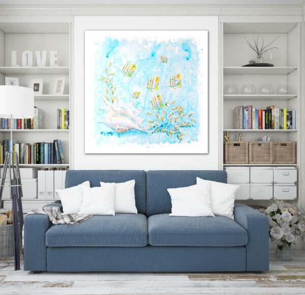 Beaked Butterfly Fish with Shell acrylic painting by Tatyana Bondareva