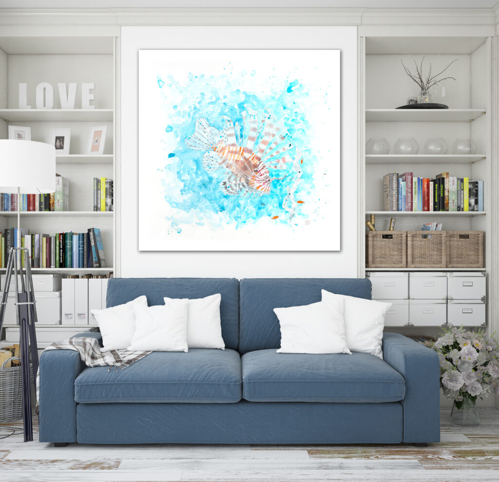 Lionfish in room acrylic painting by Tatyana Bondareva
