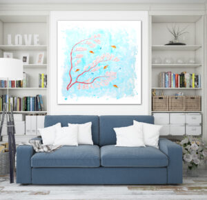 Red coral with fish acrylic painting by Tatyana Bondareva