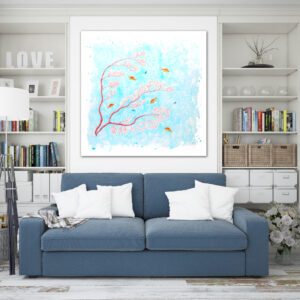Red coral with fish acrylic painting by Tatyana Bondareva