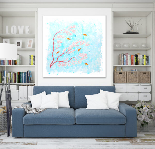 Red coral with fish acrylic painting by Tatyana Bondareva