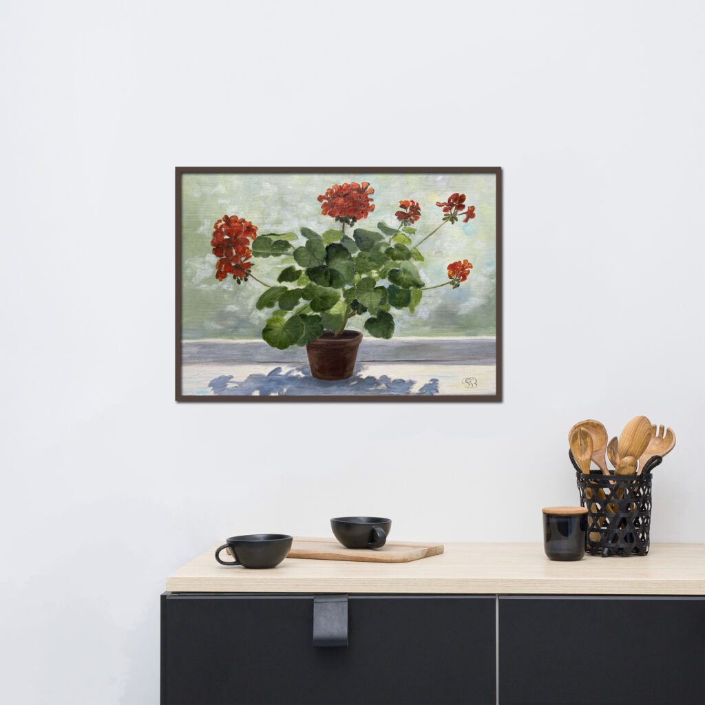 Red geranium oil painting by Tatyana Bondareva