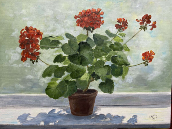 Red geranium oil painting by Tatyana Bondareva