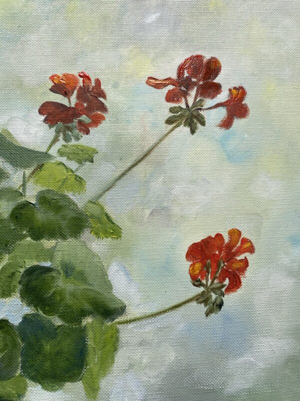 Red Geranium Oil Painting - Image 5