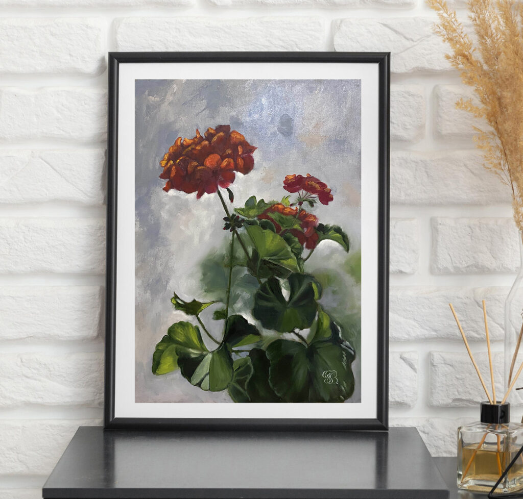 Red Geranium oil painting by Tatyana Bondareva