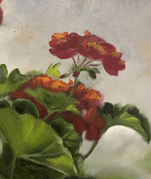 Red Geranium oil painting by Tatyana Bondareva detail 1