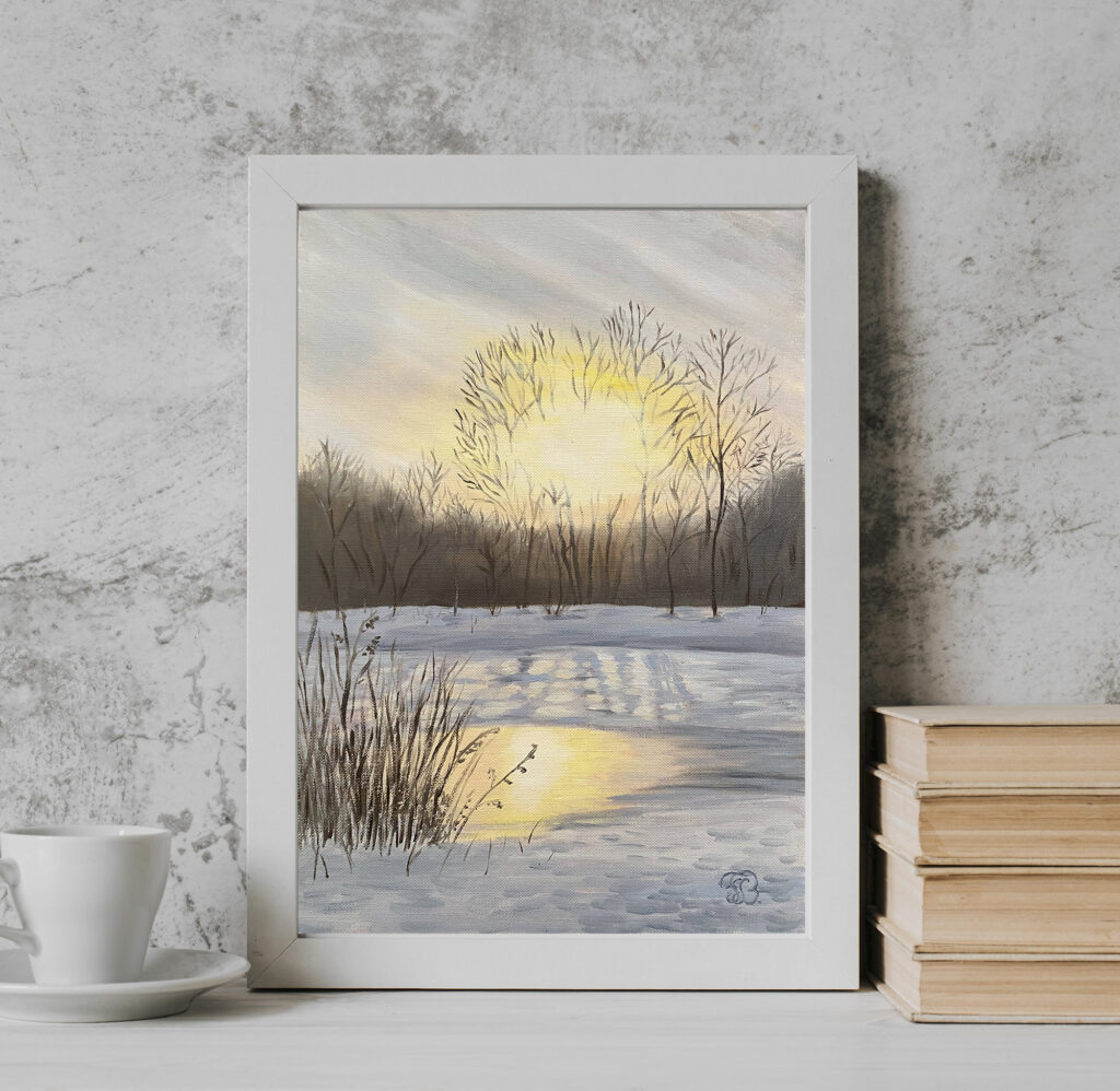 Winter Sunset Oil Painting by Tatyana Bondareva