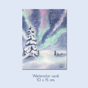 Christmas card Northern Lights 1 Watercolor