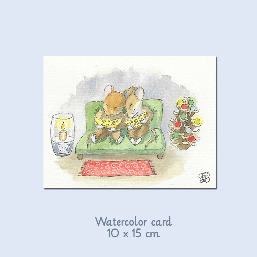 Christmas card with mice watercolor