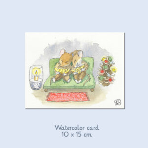 Christmas card with mice watercolor