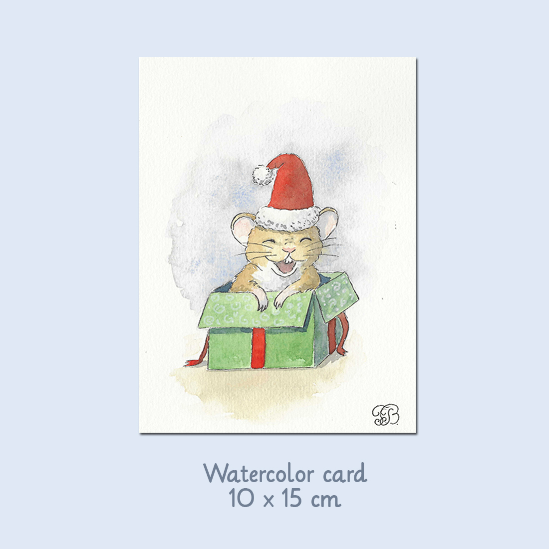 Christmas card with mice watercolor