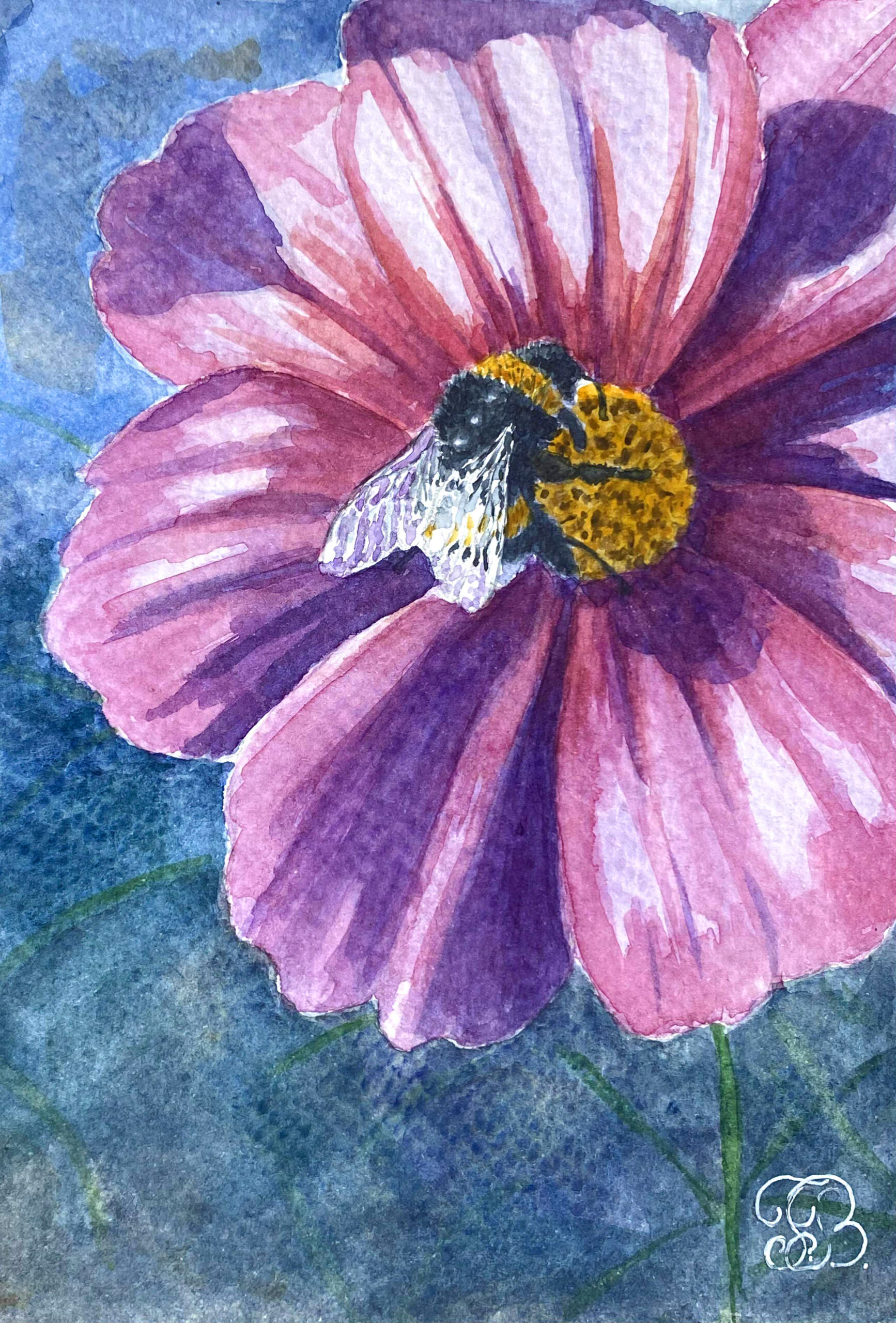 Bumble bee watercolor painting