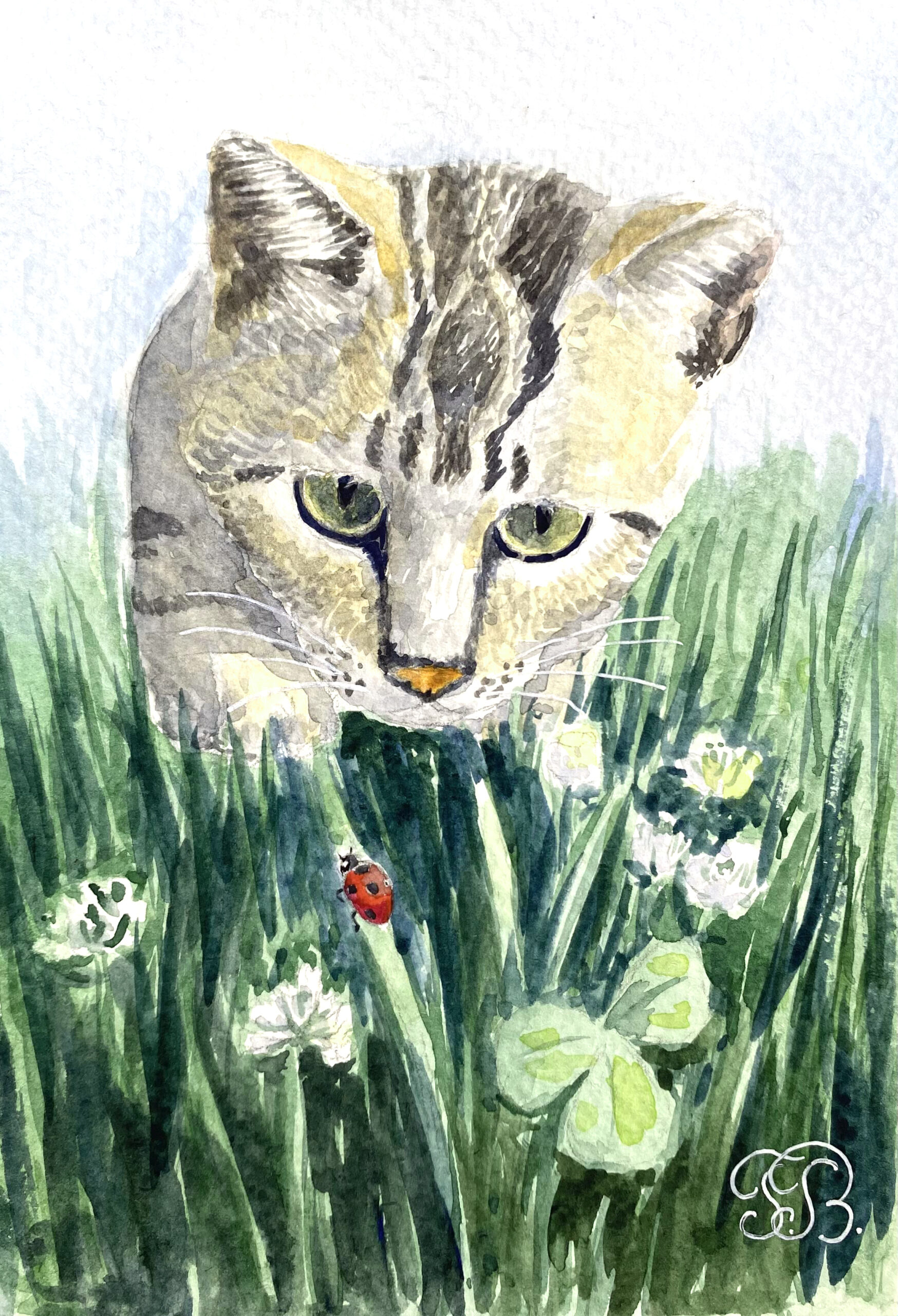 Curious Cat Watercolor Card