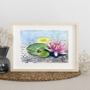 Water lily watercolor painting
