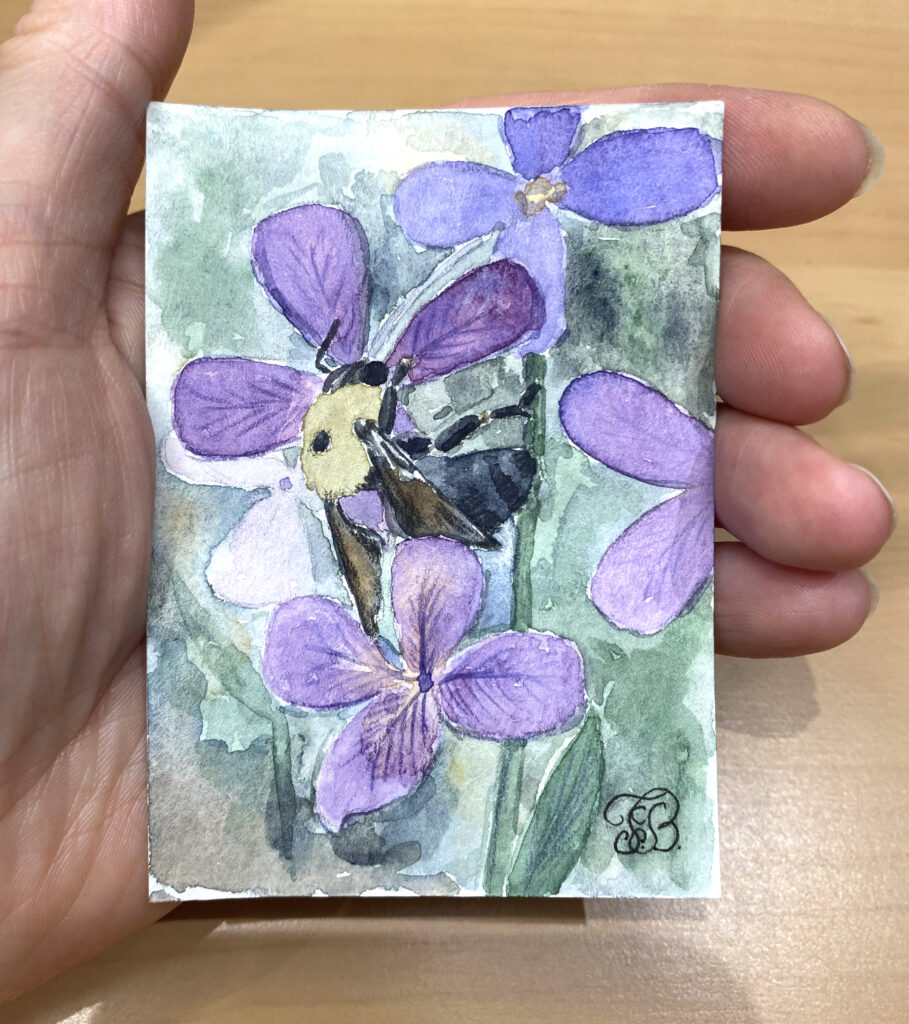 Purple Harvest Original Watercolor ACEO Card, Miniature Painting