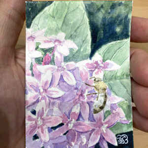 Bee Among Blossoms Original Watercolor ACEO Card, Miniature Painting