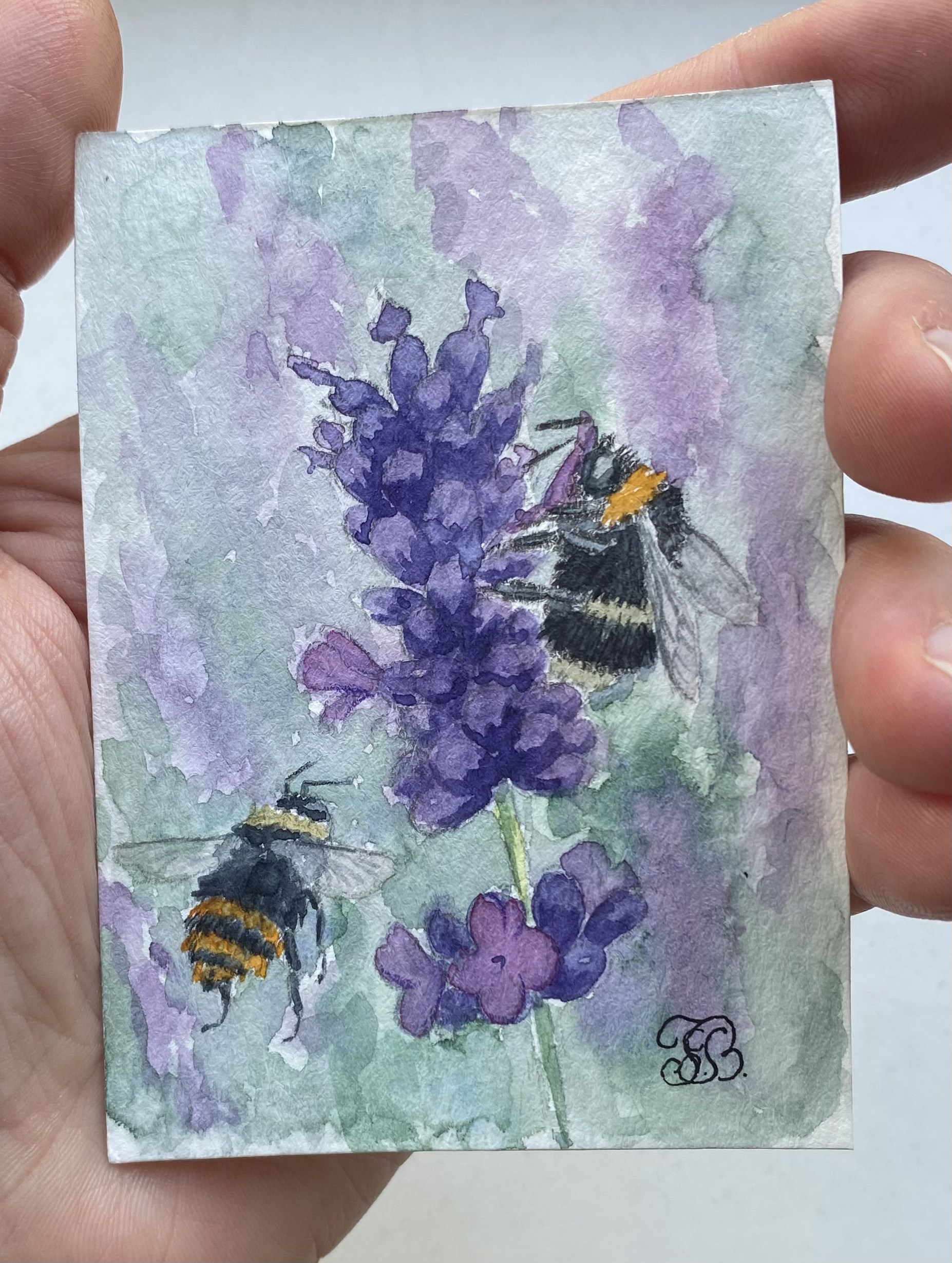 Bumble Bees and Lavender ACEO card