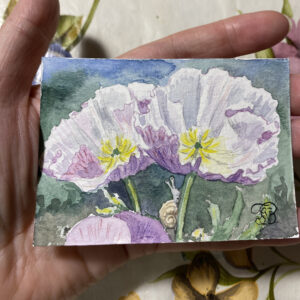 Snail and flowers watercolor miniature