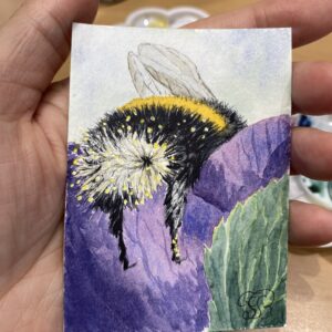 Napping Bumblebee watercolor painting